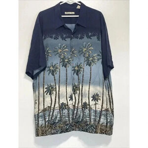 Batck Bay Men Blue Rayon Palm Trees Short Sleeves Collar Hawaiian Shirt Size XXL